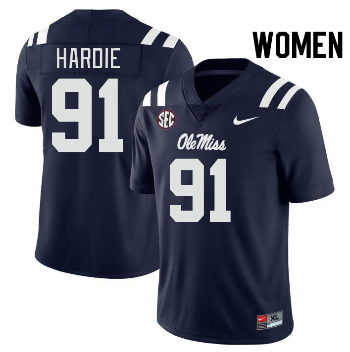 Women #91 Chris Hardie Ole Miss Rebels College Football Jerseys Stitched-Navy